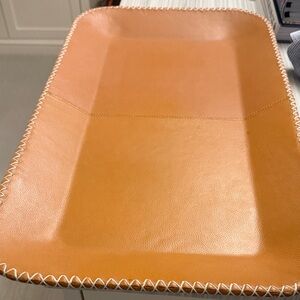 Tan Leather Tray with White Stitching